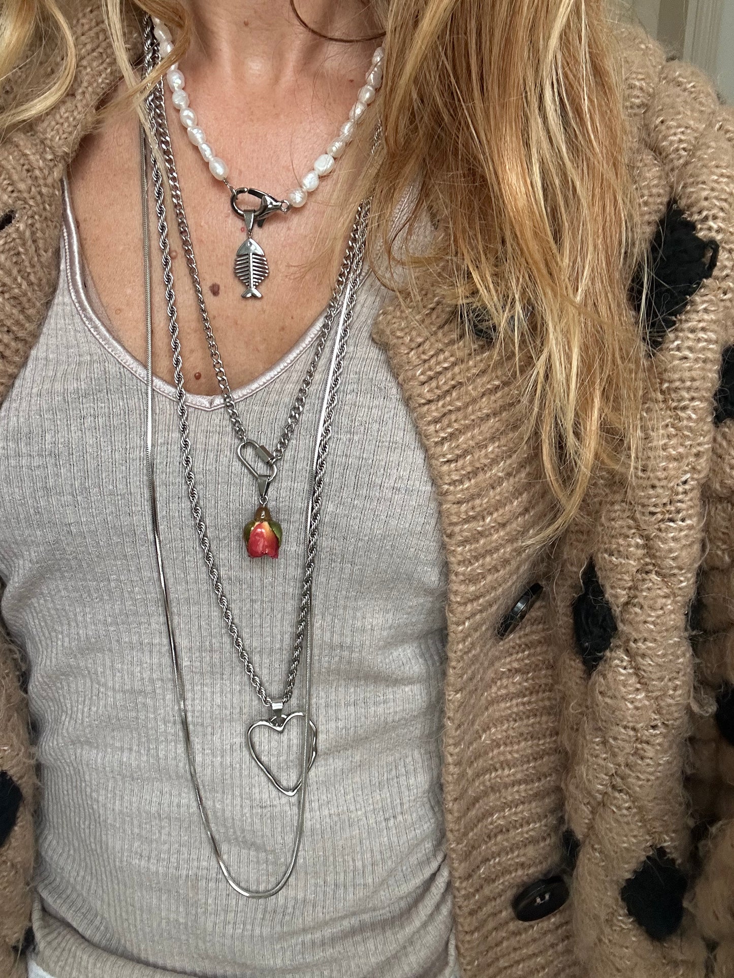 Collana in acciaio inossidabile e vere perle d'acqua dolce "Baby"