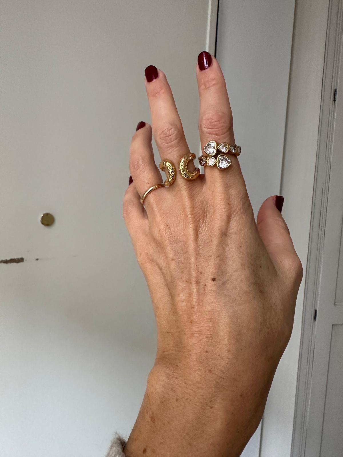 Anello in acciaio inossidabile e zirconi, anallergico e waterproof placcato oro 18K "Sospiro"
