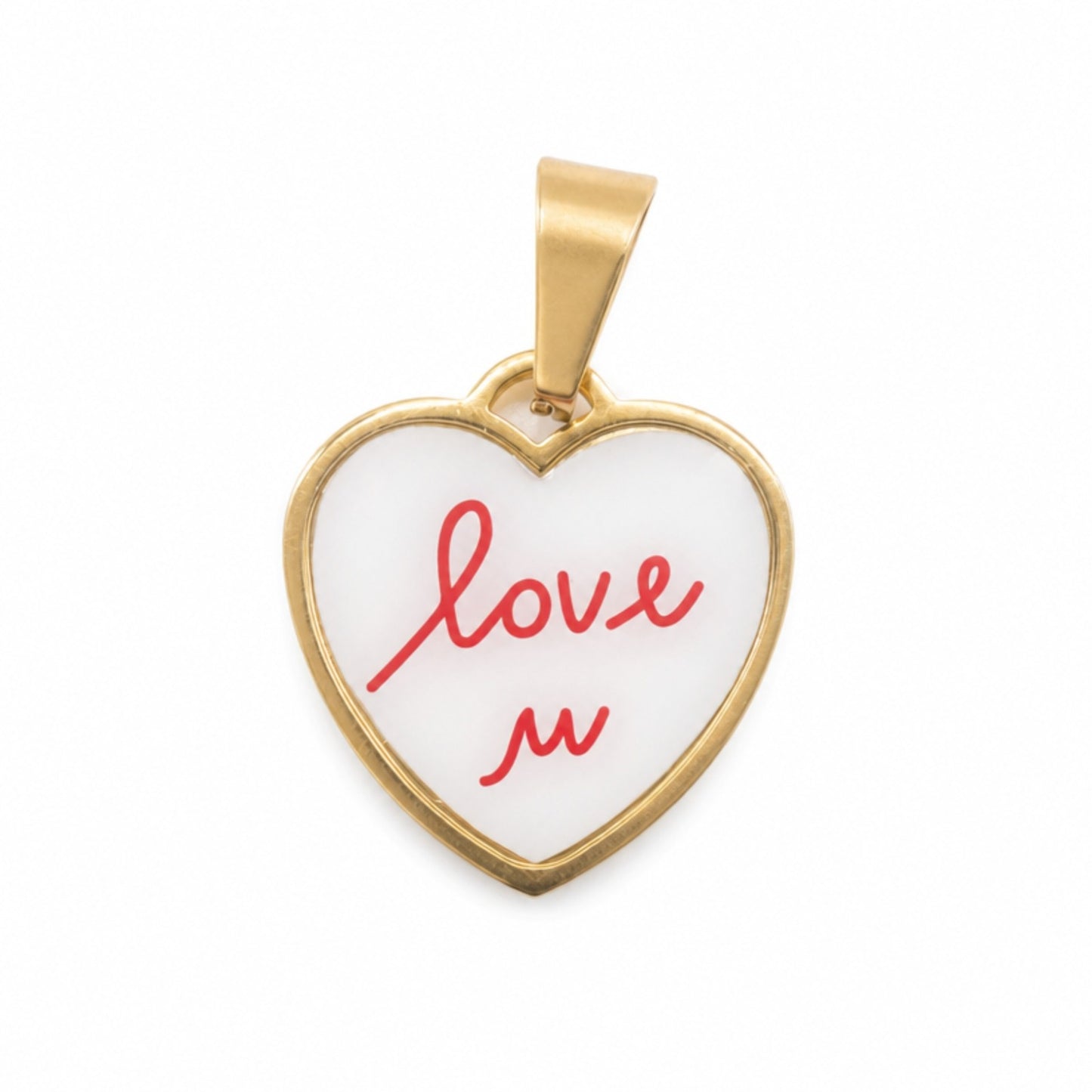 Ciondolo smaltato in acciaio inossidabile placcato oro 18K "Love u"