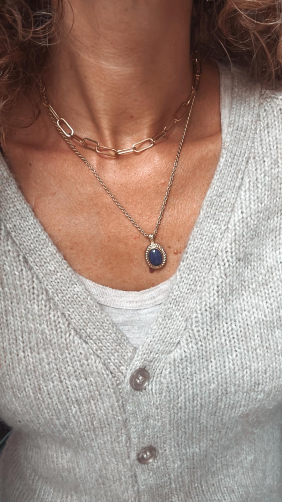 Collana in acciaio inossidabile e lapislazzulo anallergica e waterproof "Milady"