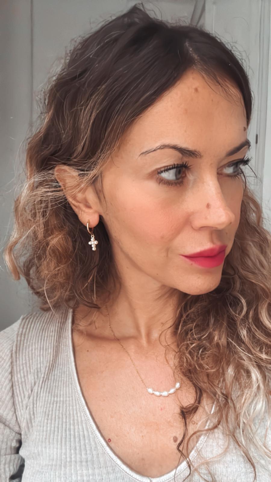 Orecchini in acciaio inossidabile con perline e zirconi anallergici e waterproof "Isabel"