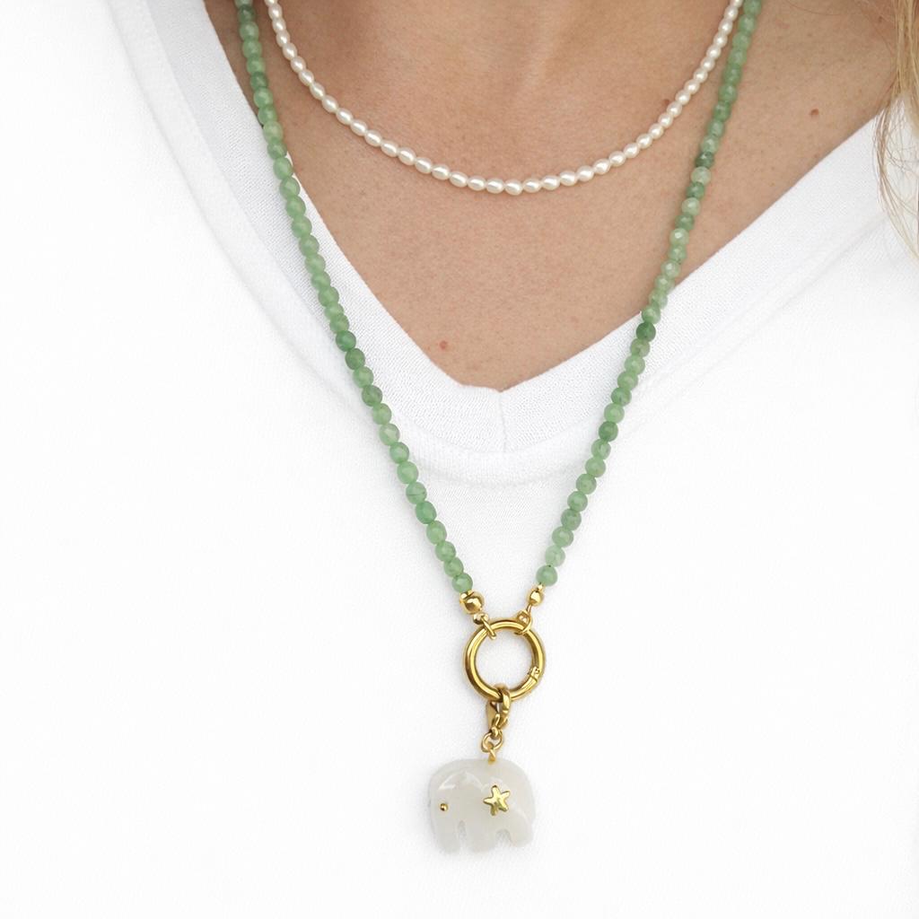 Collana in pietre naturali con moschettone porta ciondoli in acciaio inossidabile "Gemma"