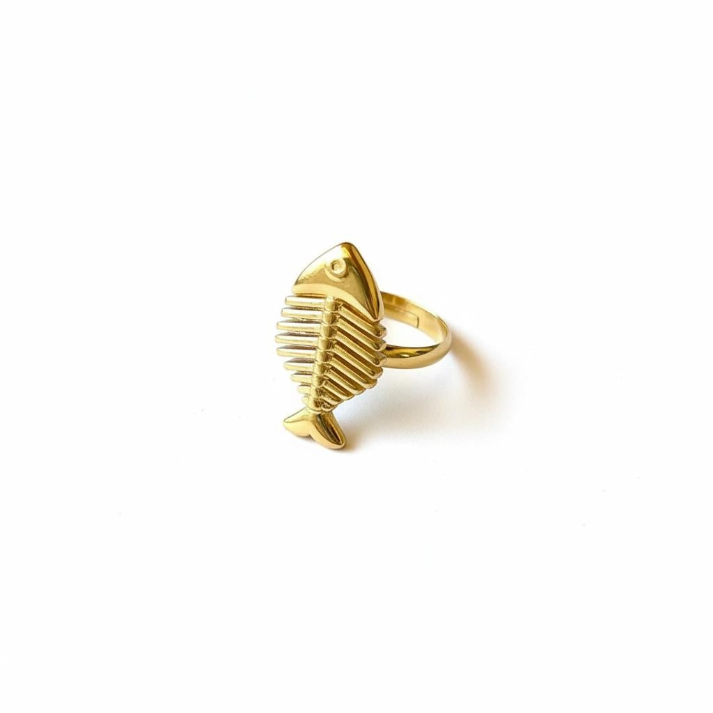 Anello in acciaio inossidabile, anallergico e waterproof placcato oro 18K "Lisca"