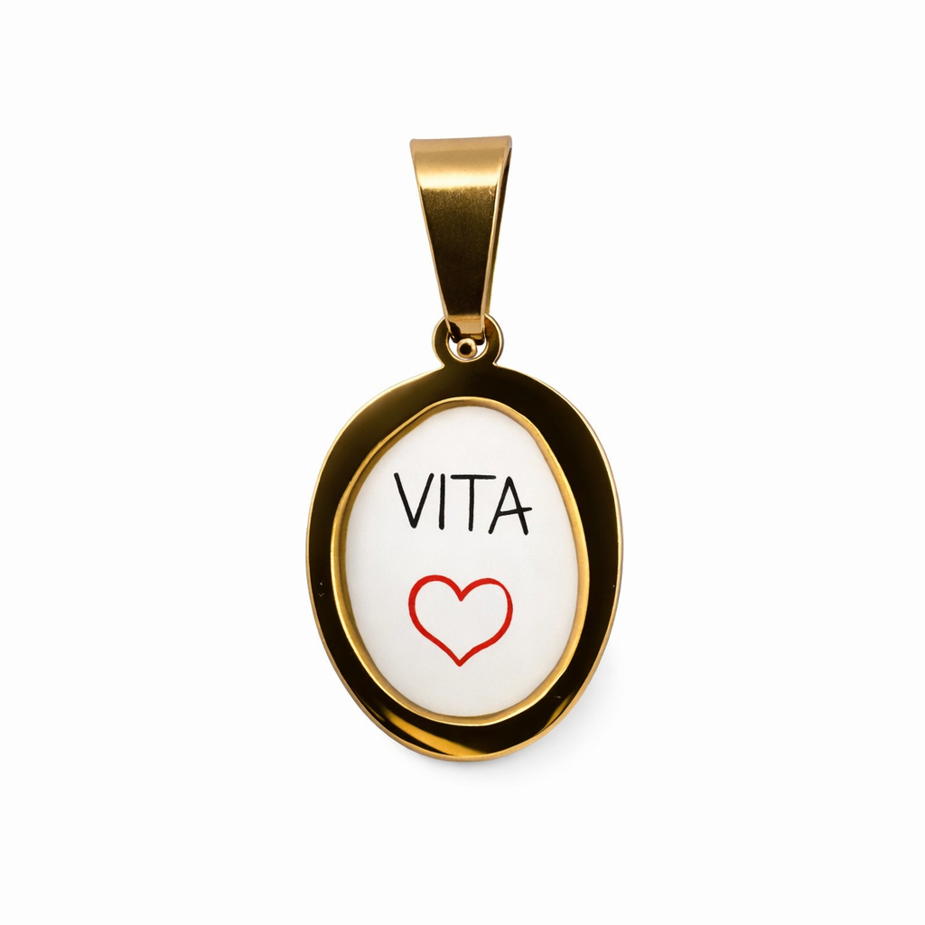 Ciondolo smaltato in acciaio inossidabile placcato oro 18K "Vita"