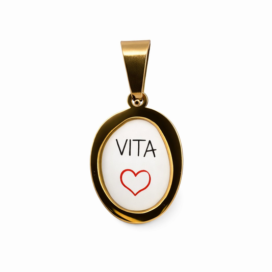 Ciondolo smaltato in acciaio inossidabile placcato oro 18K "Vita"