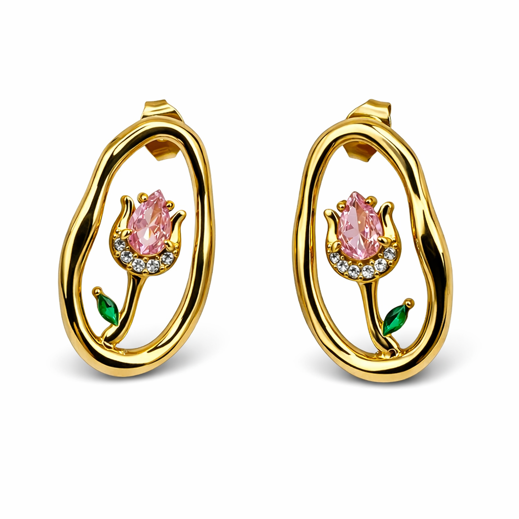Orecchini in acciaio inossidabile anallergici e waterproof placcati oro 18K "Bloom"
