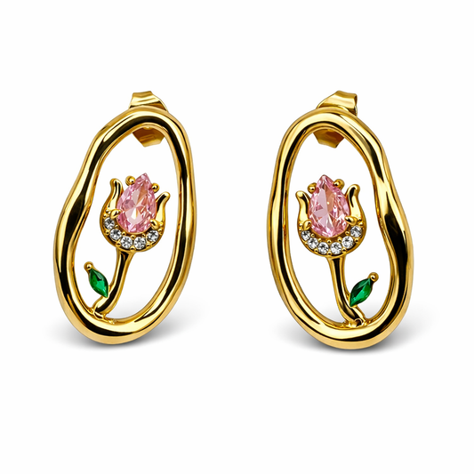 Orecchini in acciaio inossidabile anallergici e waterproof placcati oro 18K "Bloom"