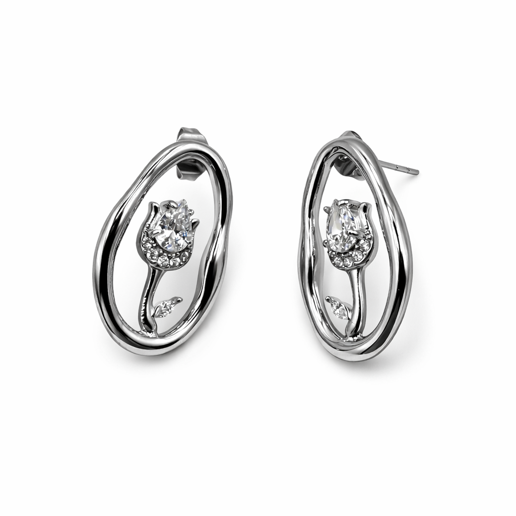 Orecchini in acciaio inossidabile anallergici e waterproof placcati oro 18K "Bloom"