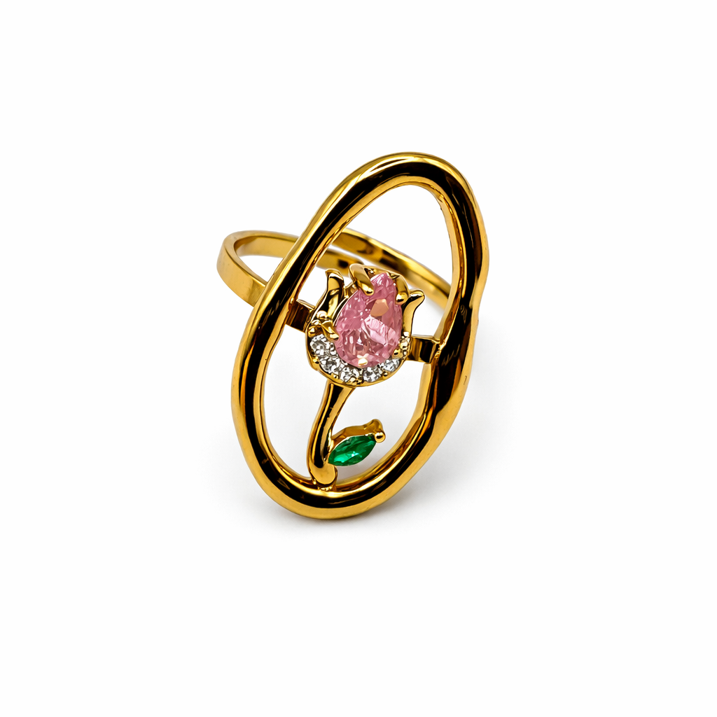 Anello regolabile, anallergico e waterproof placcato oro 18K "Bloom"