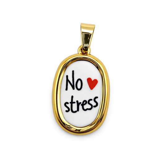Ciondolo smaltato in acciaio inossidabile placcato oro 18K "No stress"