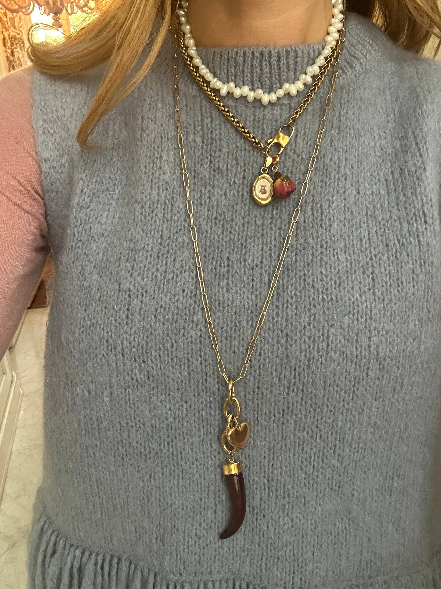 Collana in acciaio inossidabile e vere perle d'acqua dolce "Serafina"
