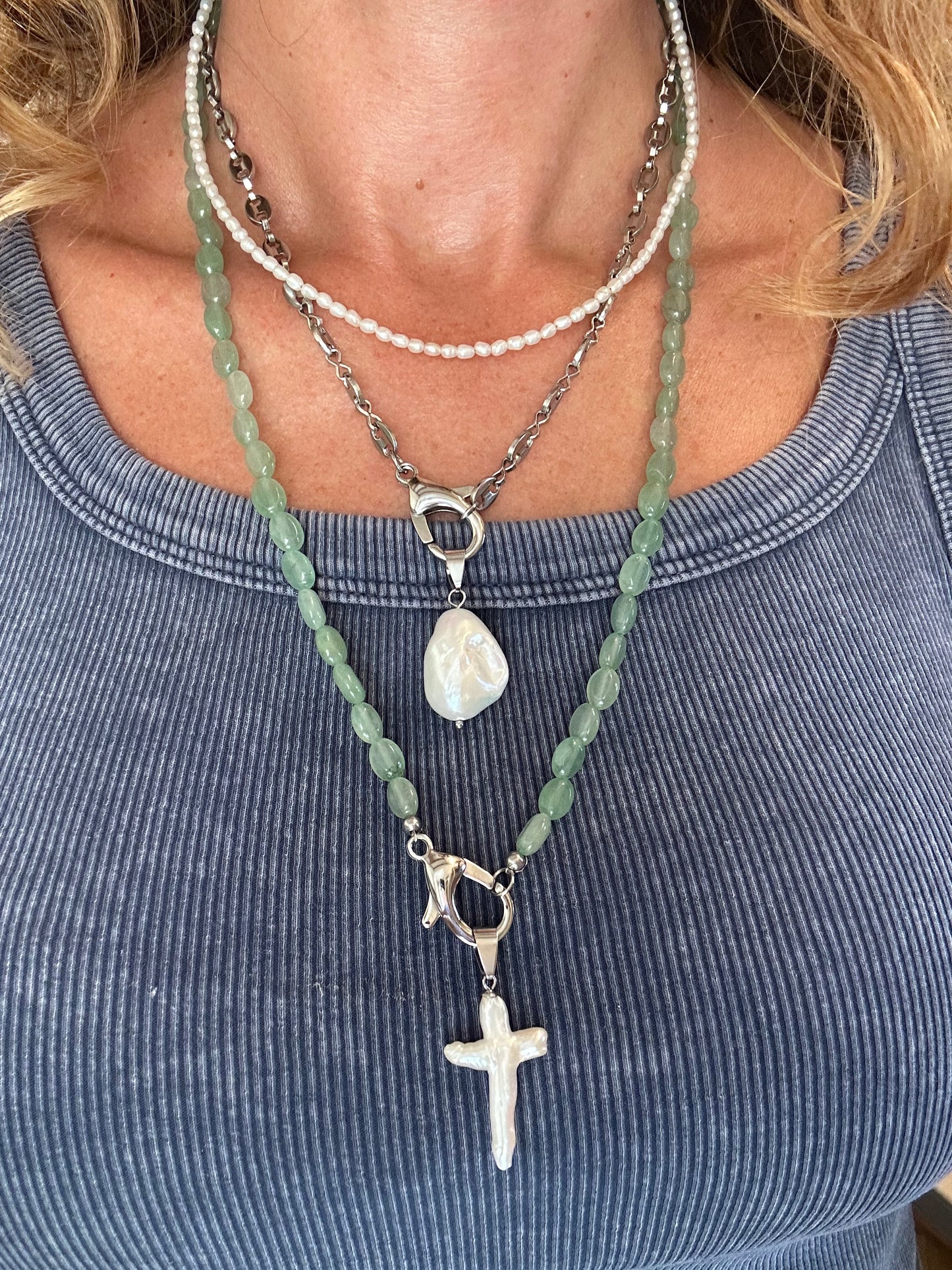 Collana in acciaio inossidabile e avventurina verde "Salvia"