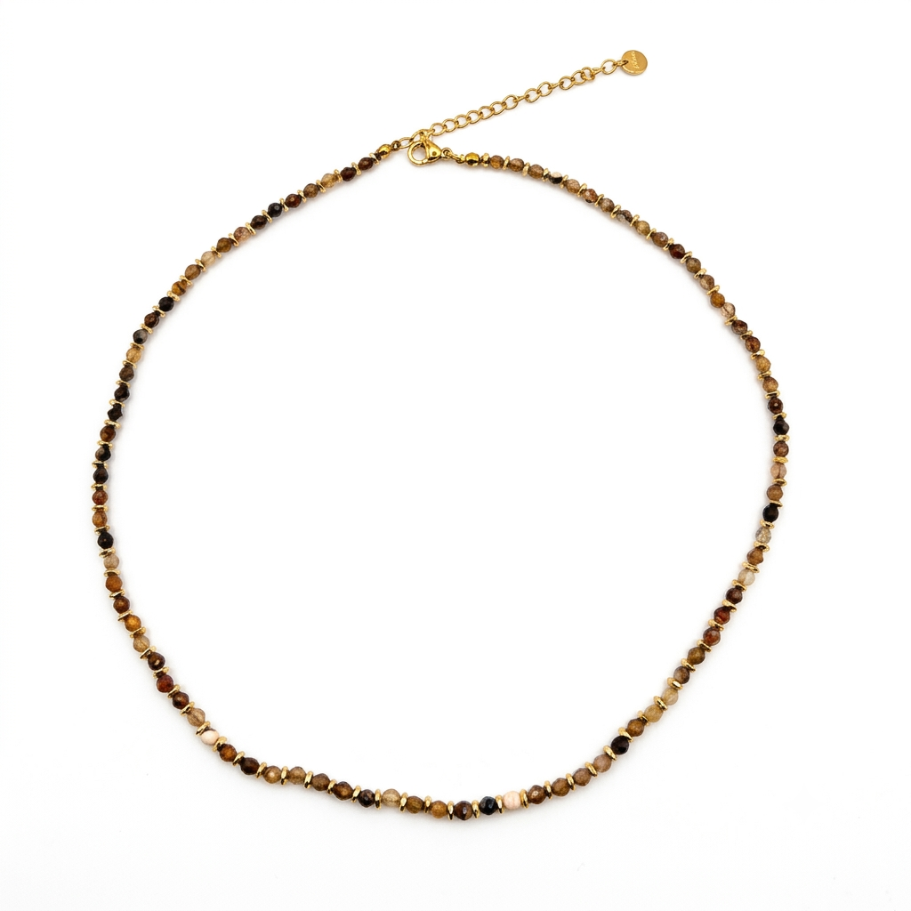 Collana in acciaio inossidabile e perline in pietra naturale "Prisma"