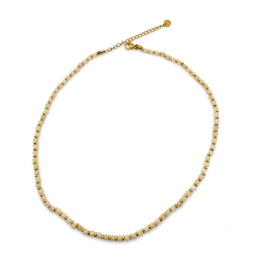 Collana in acciaio inossidabile e perline in pietra naturale "Prisma"