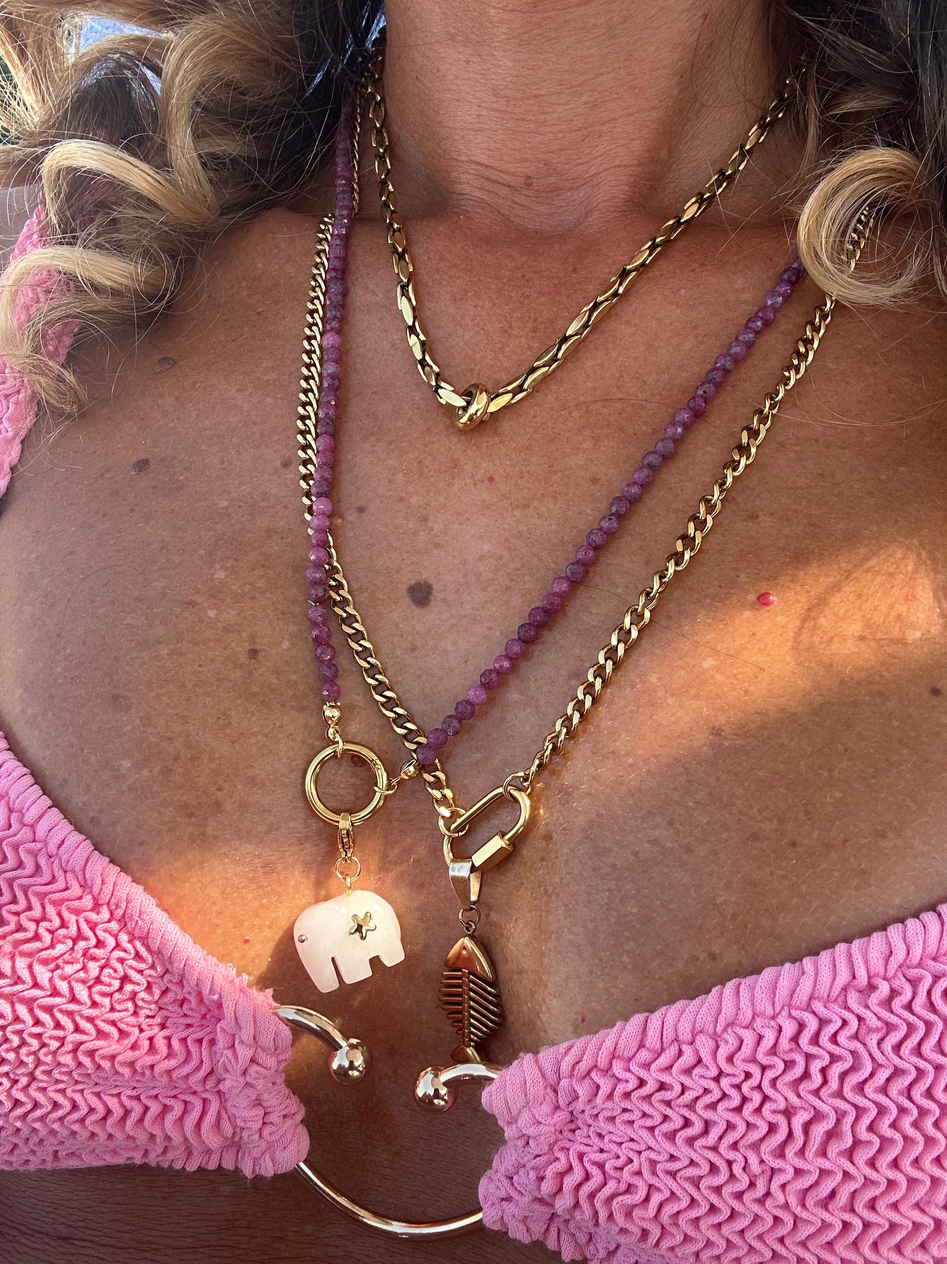 Collana in pietre naturali con moschettone porta ciondoli in acciaio inossidabile "Gemma"