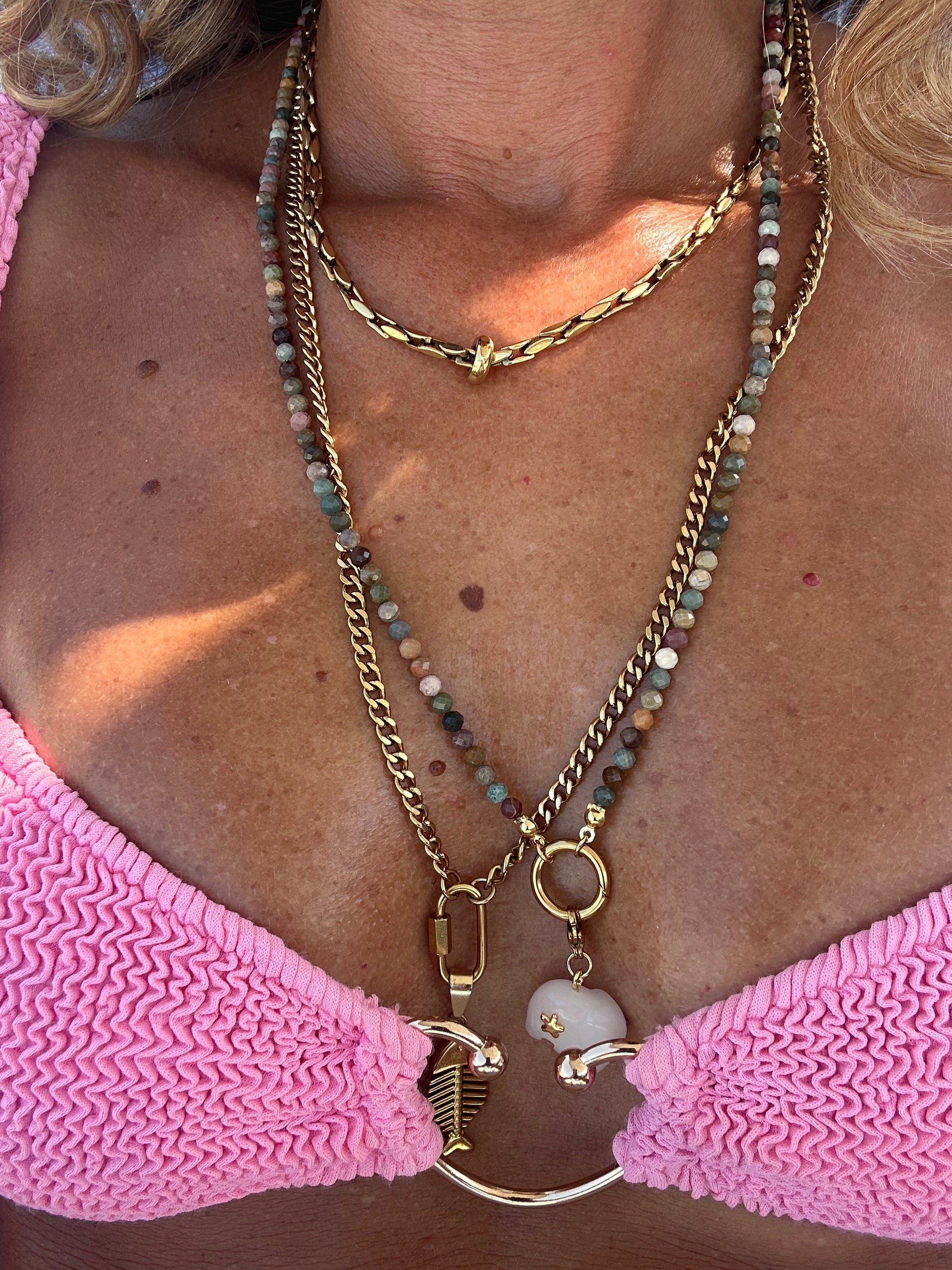 Collana in pietre naturali con moschettone porta ciondoli in acciaio inossidabile "Gemma"