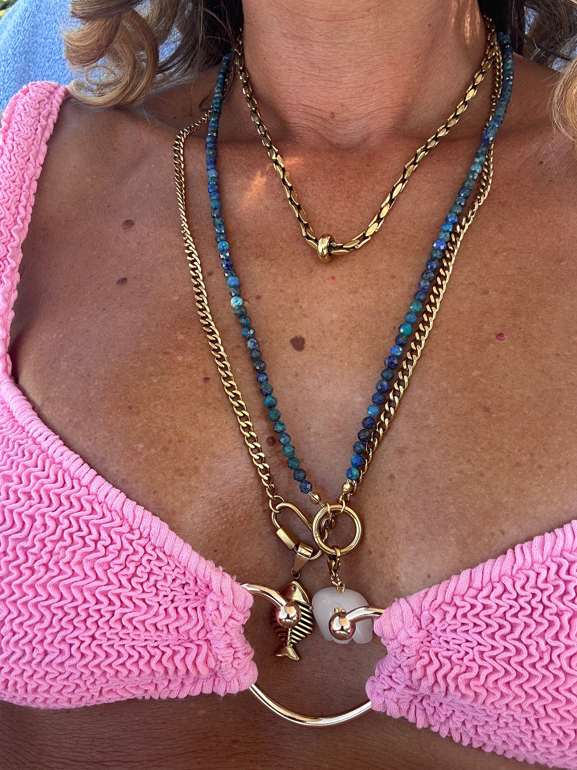 Collana in pietre naturali con moschettone porta ciondoli in acciaio inossidabile "Gemma"