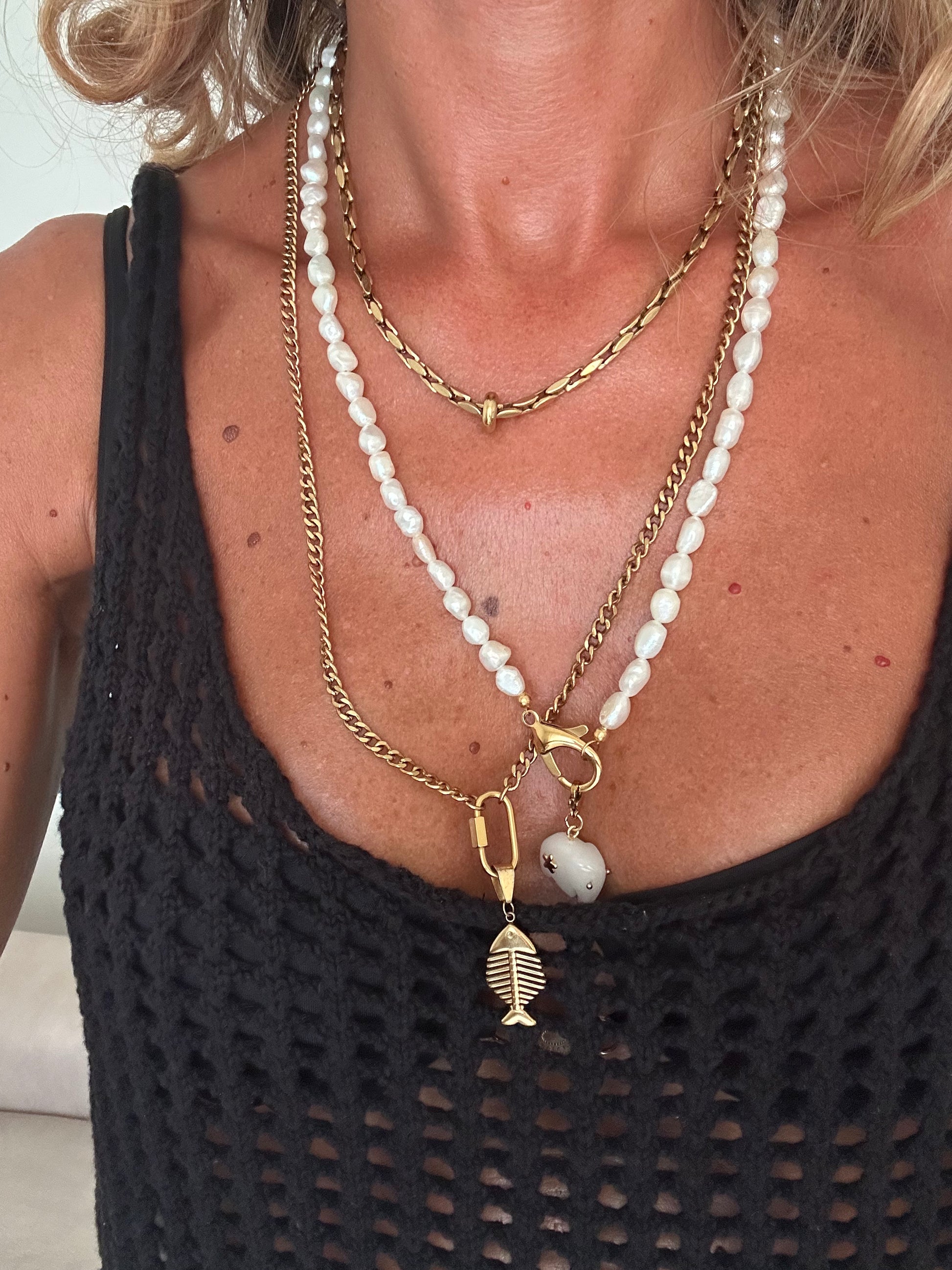 Collana in acciaio inossidabile e vere perle d'acqua dolce "Baby"
