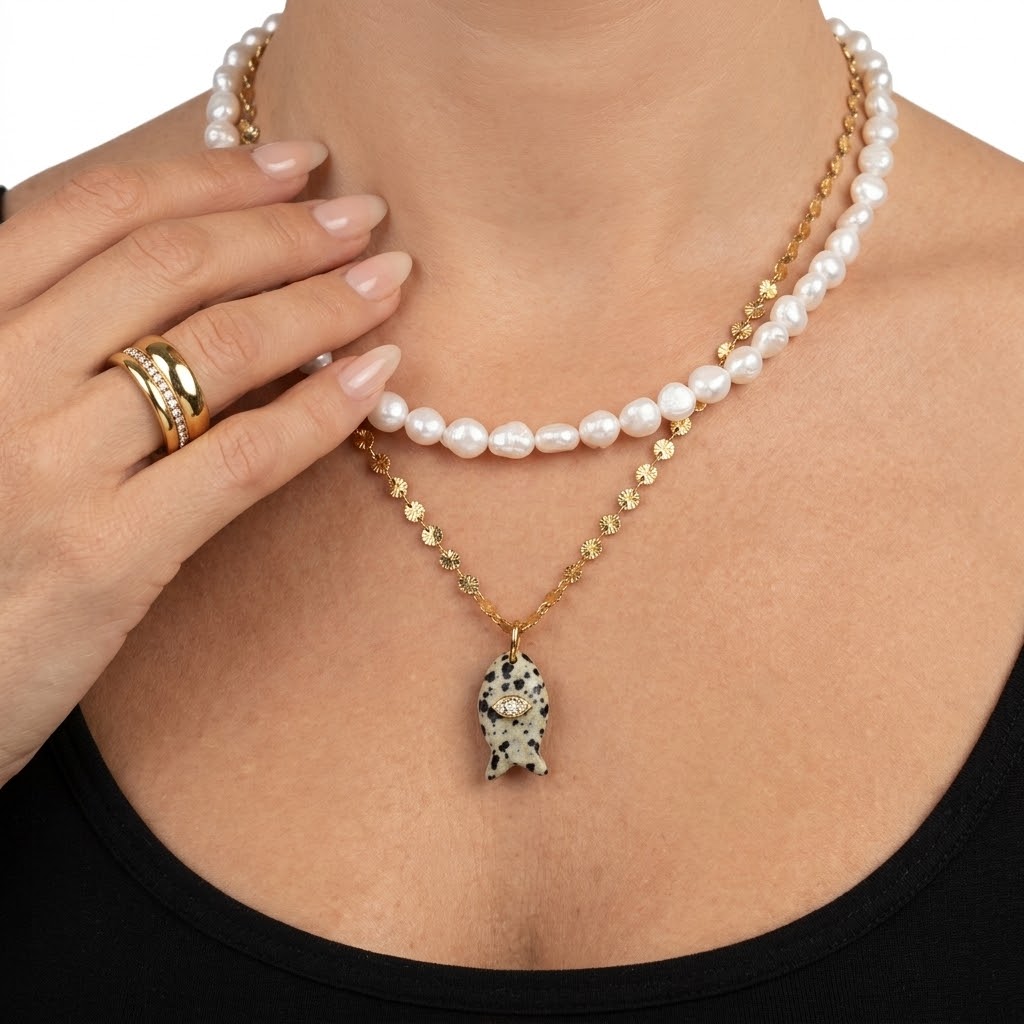 Collana in acciaio inossidabile e vere perle d'acqua dolce "Baby"