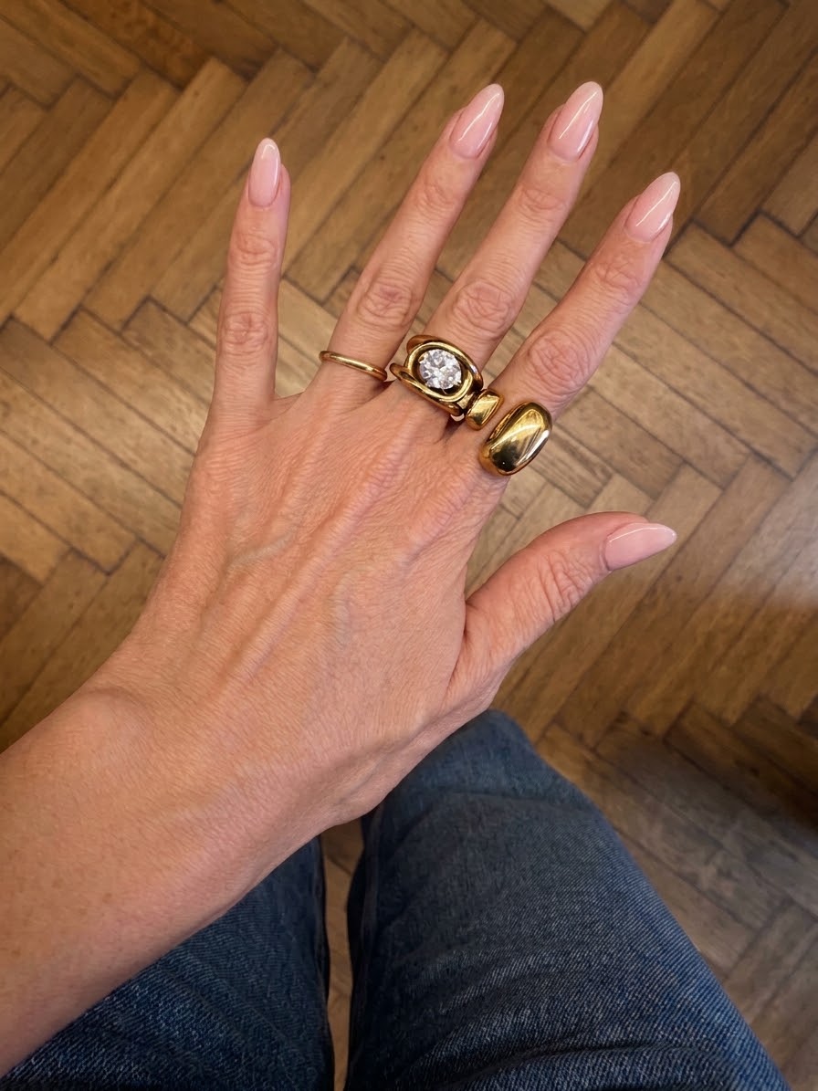 Anello in acciaio inossidabile regolabile waterproof placcato oro 18K "Rebecca"