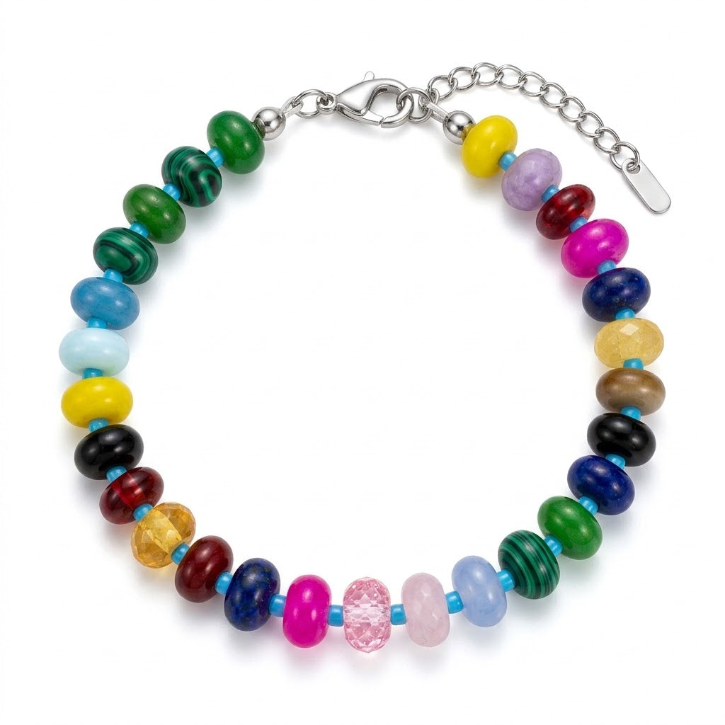 Bracciale con perle di pietra dura e acciaio inossidabile "Debby"