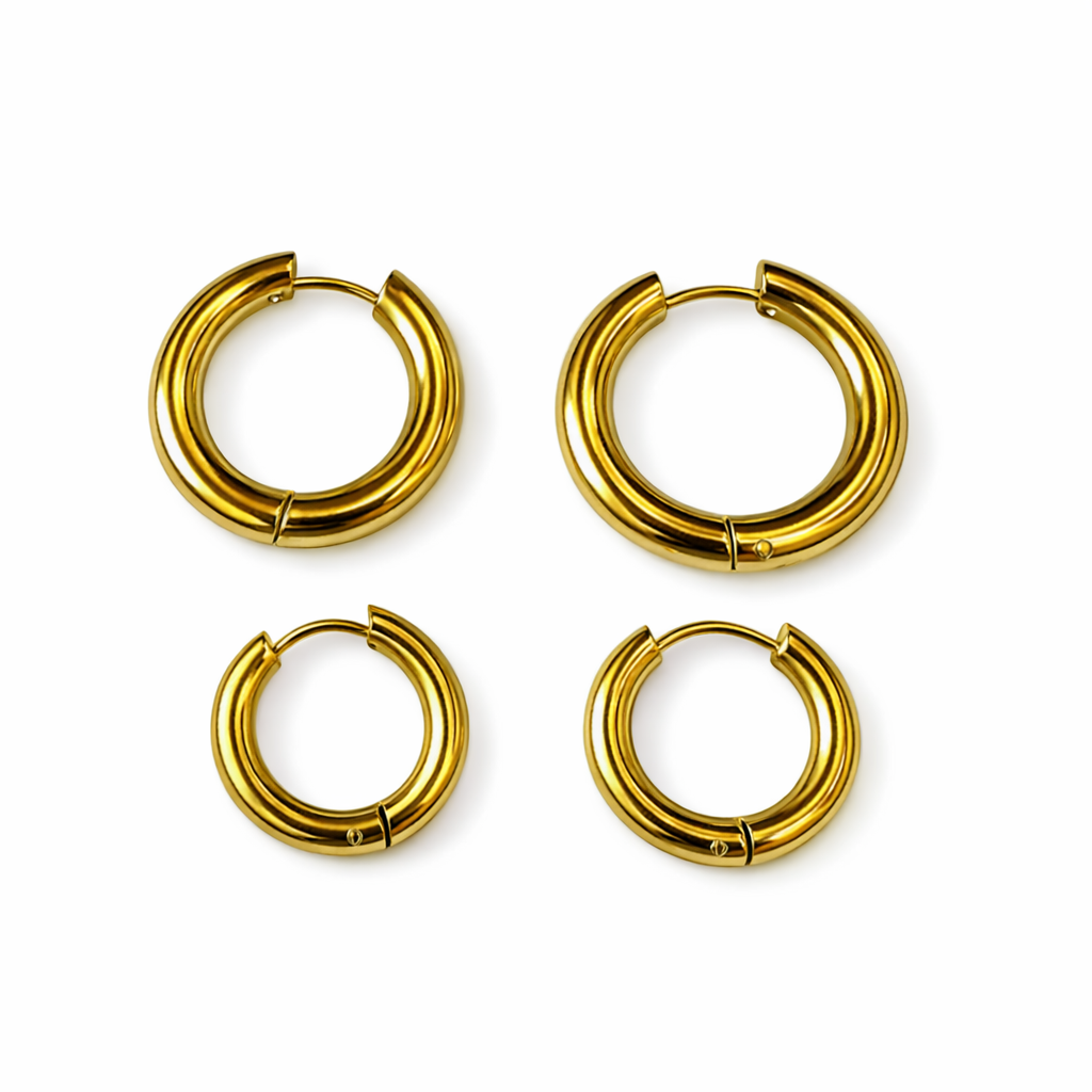 Orecchini in acciaio inossidabile anallergici e waterproof placcati oro 18K "Cerchi"