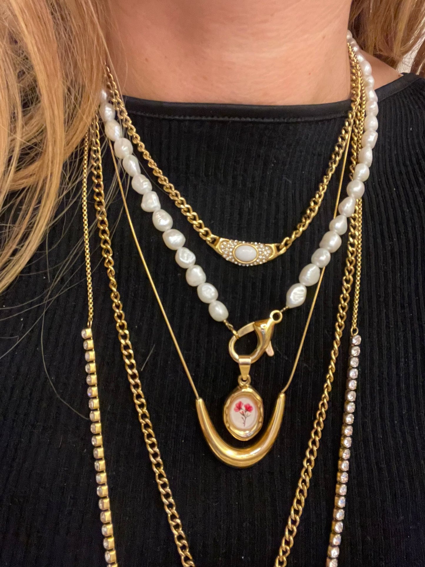 Collana in acciaio inossidabile e vere perle d'acqua dolce "Baby"