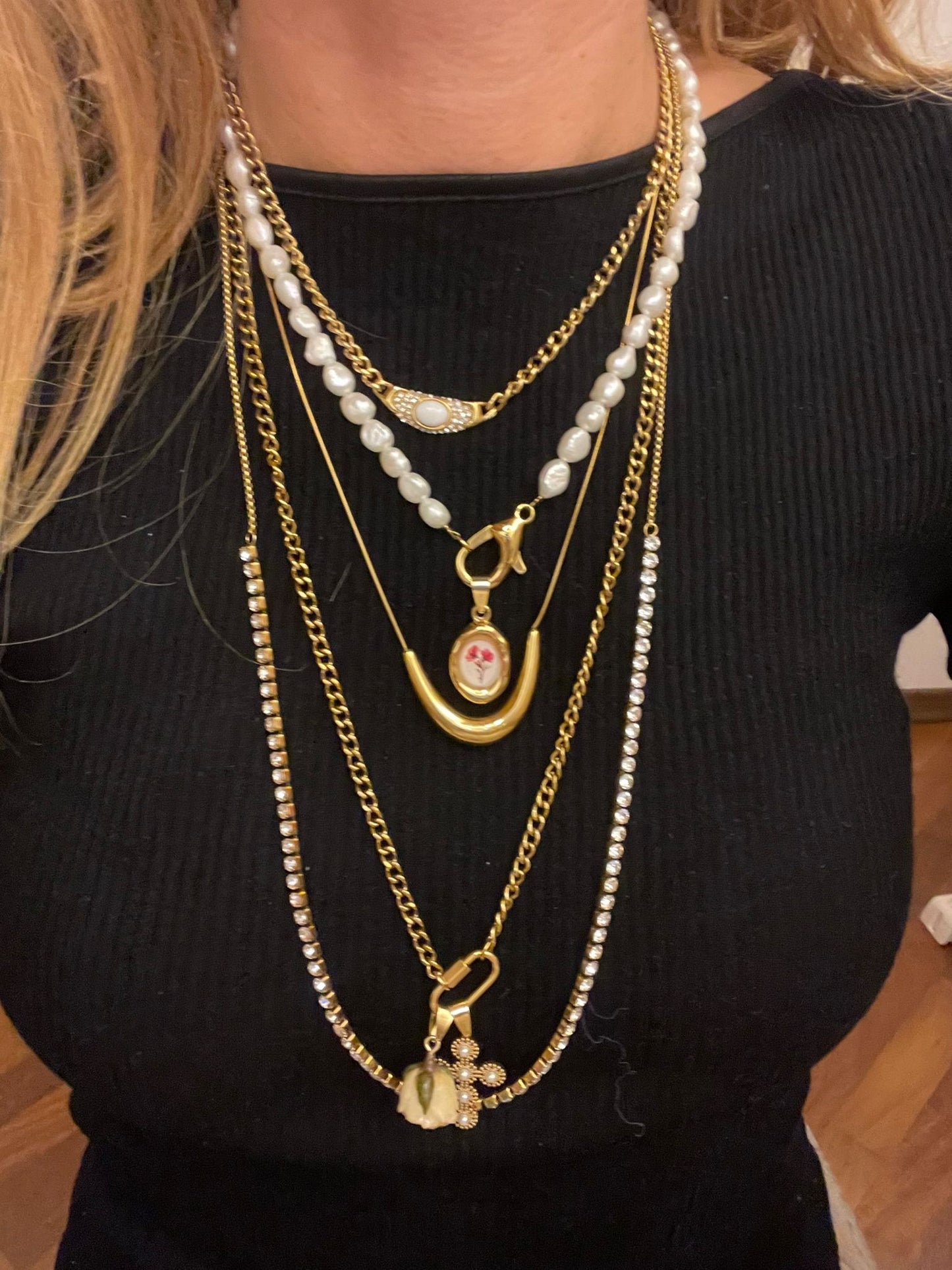 Collana in acciaio inossidabile e vere perle d'acqua dolce "Baby"