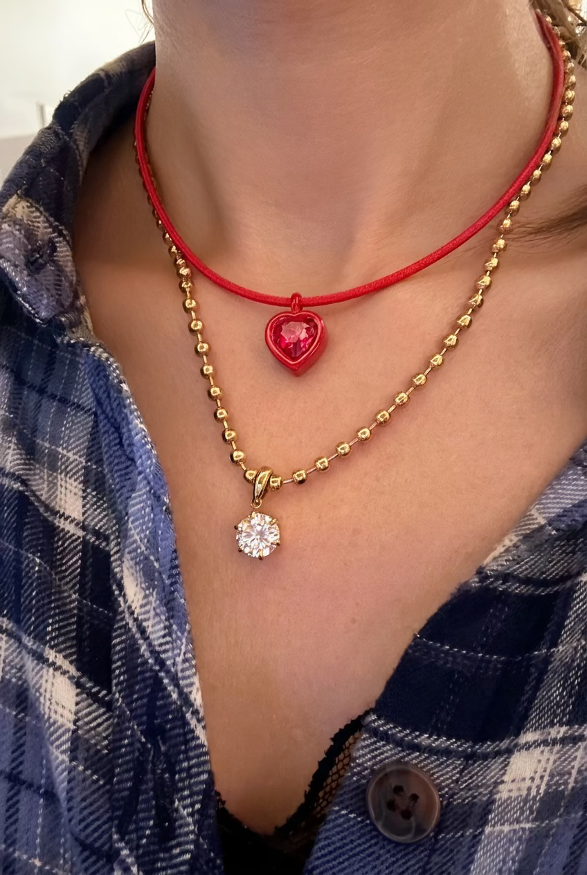 Collana magnetica e ciondolo in ottone smaltato "Amelia"