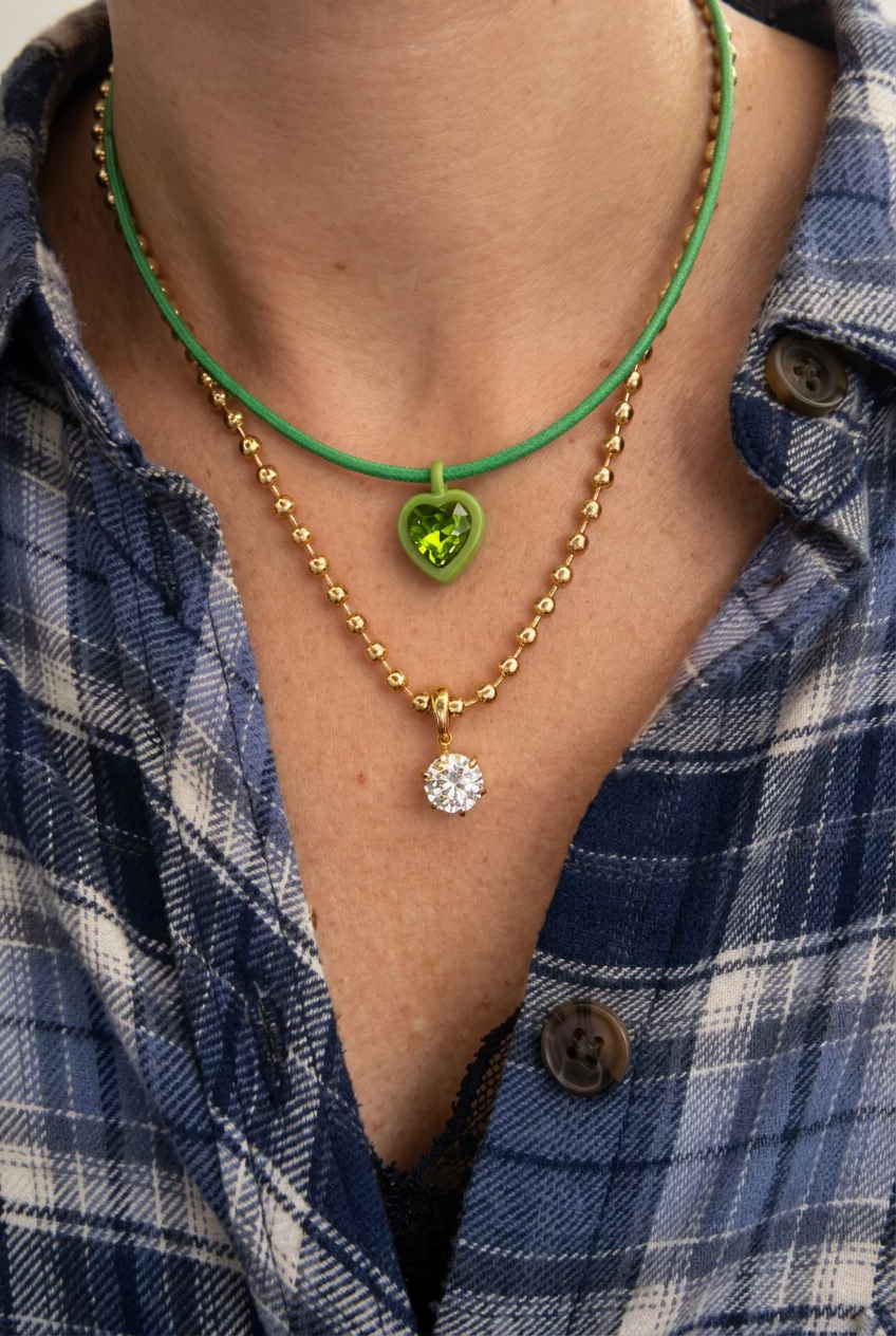 Collana magnetica e ciondolo in ottone smaltato "Amelia"