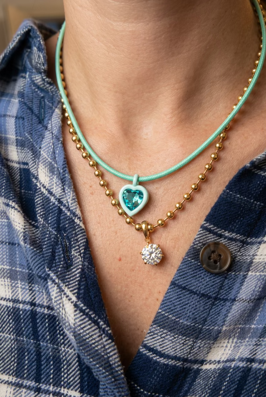 Collana magnetica e ciondolo in ottone smaltato "Amelia"