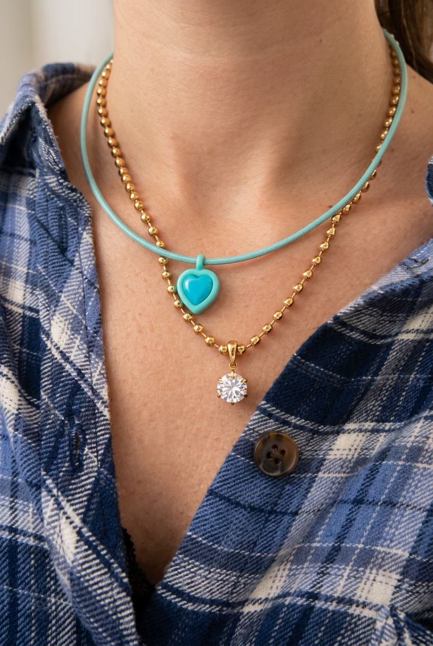 Collana magnetica e ciondolo in ottone smaltato "Amelia"