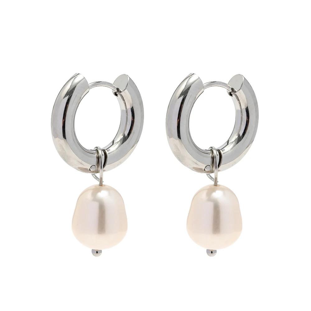 Orecchini in acciaio inossidabile con perla, anallergici e waterproof "Posh"