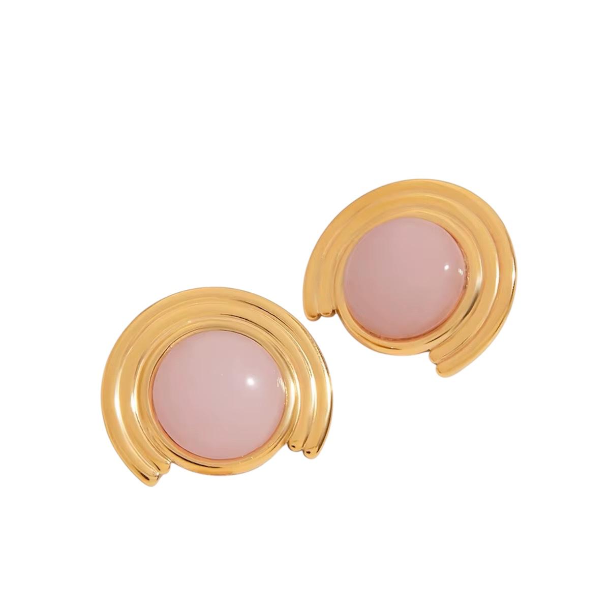 Orecchini in acciaio inossidabile e quarzo rosa anallergici e waterproof "Odette"