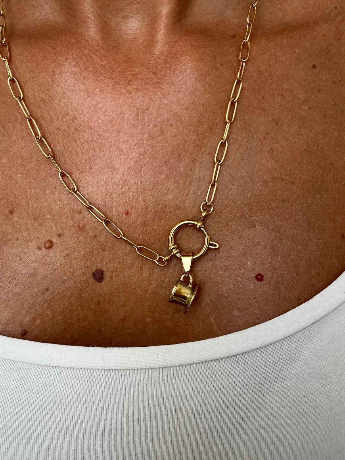 Ciondolo "Caffé" in acciaio inossidabile placcato oro 18K