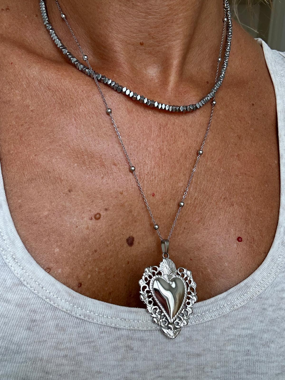 Collana in acciaio inossidabile anallergica e waterproof "Cuore Sacro"