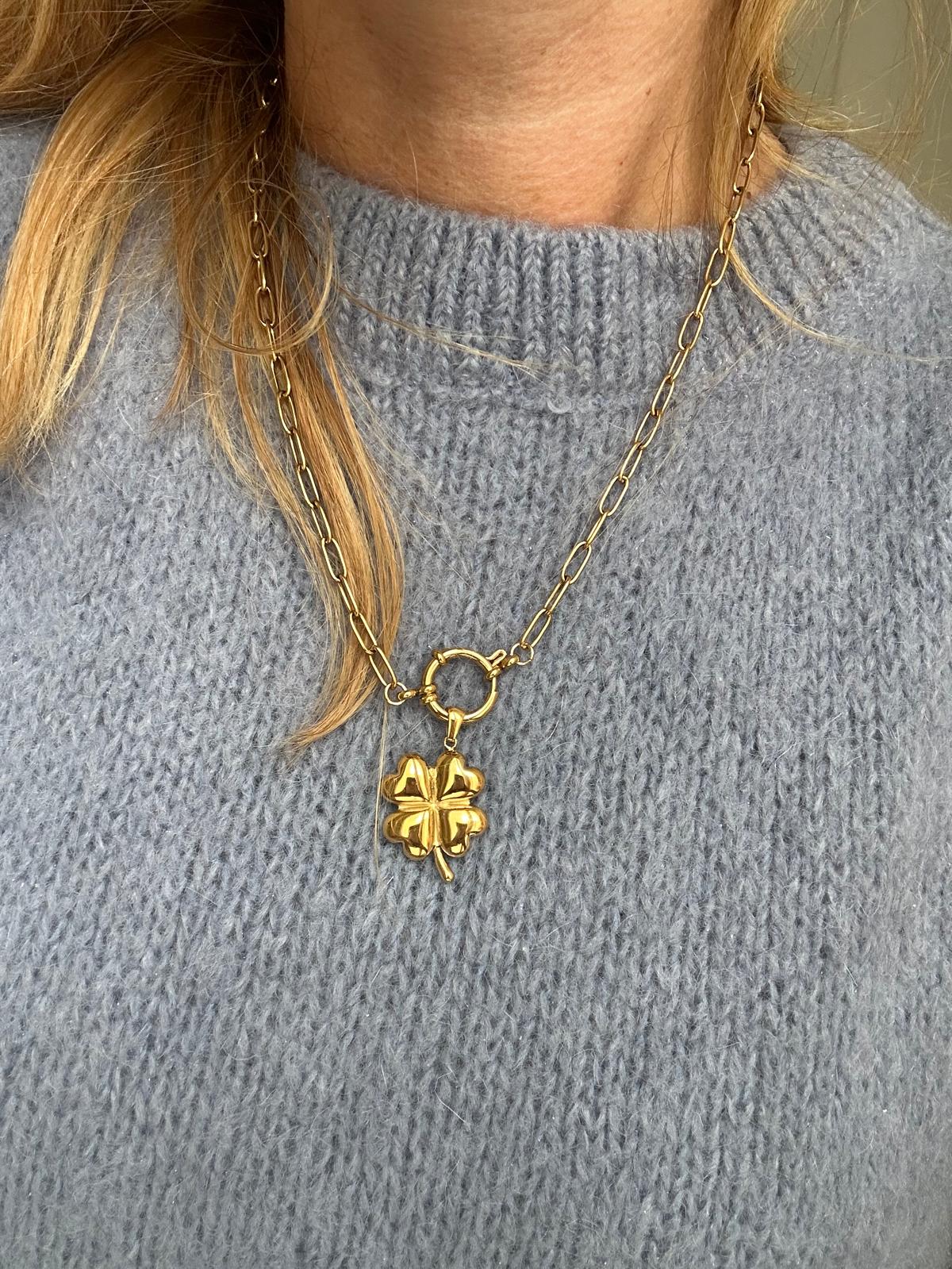 Ciondolo in acciaio inossidabile placcato oro 18k "Fortunato"