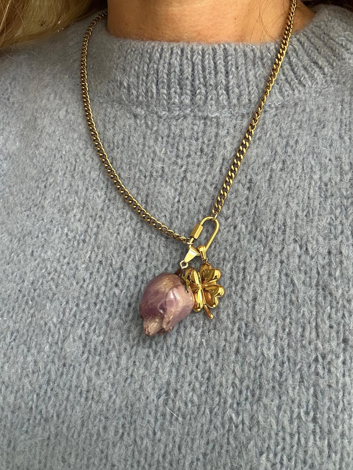 Ciondolo in acciaio inossidabile placcato oro 18k "Fortunato"