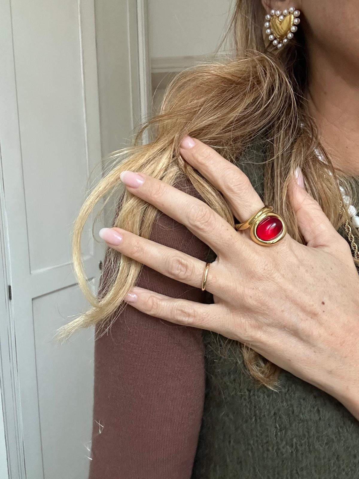 Anello in acciaio inossidabile e pietre, anallergico e waterproof placcato oro 18K "Letizia"