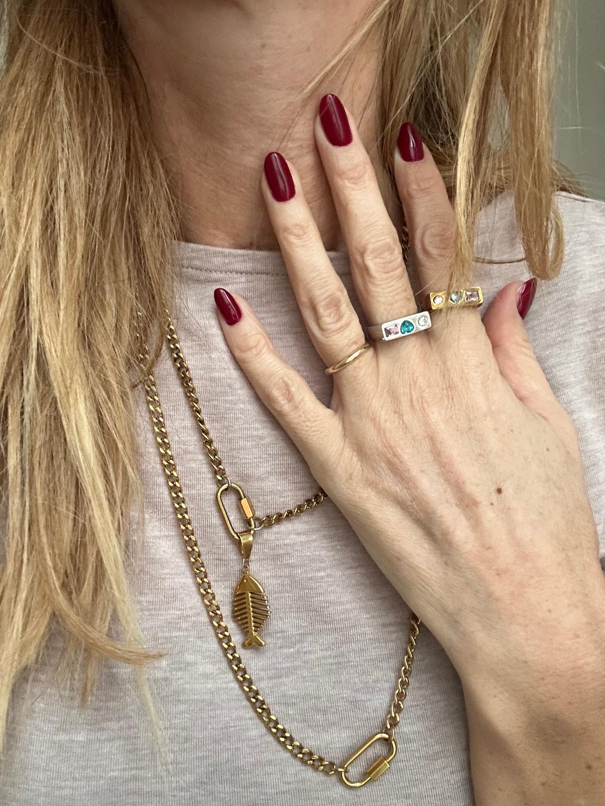 Anello in acciaio inossidabile e zirconi, anallergico e waterproof placcato oro 18K "Tornado"