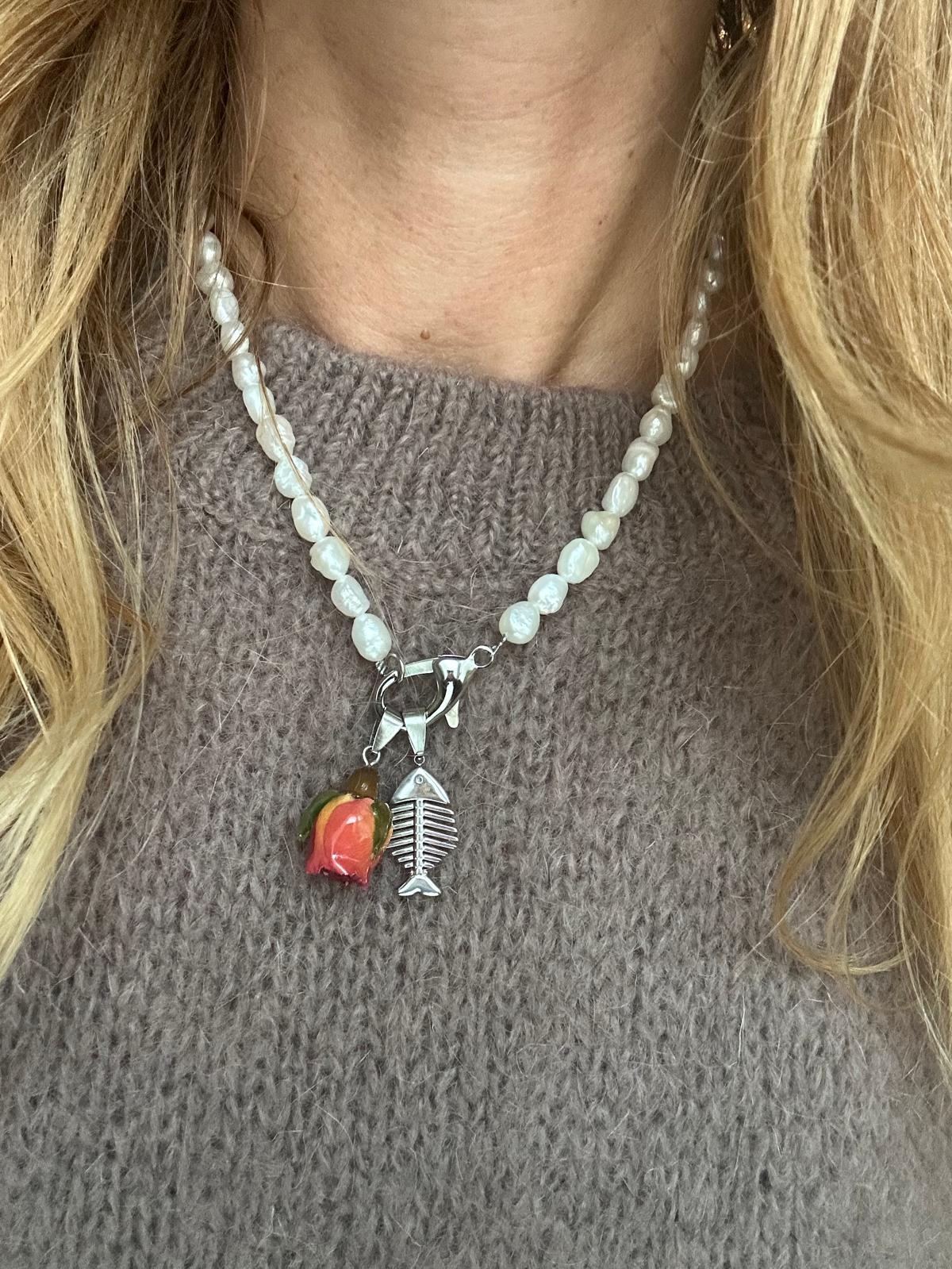 Collana in acciaio inossidabile e vere perle d'acqua dolce "Baby"