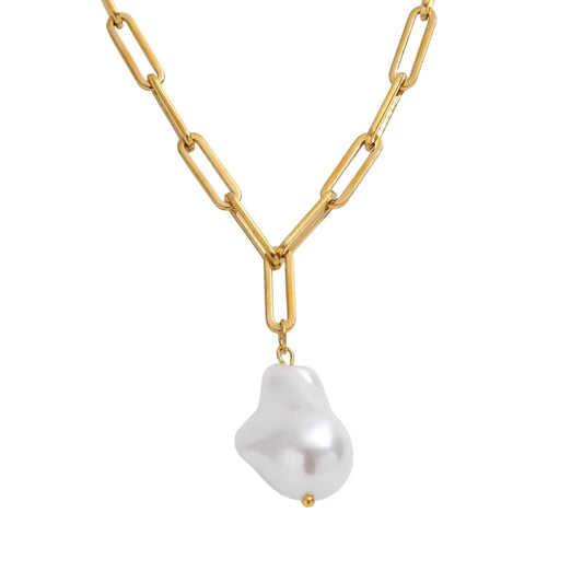 Collana in acciaio inossidabile e perla barocca "Sciccheria"