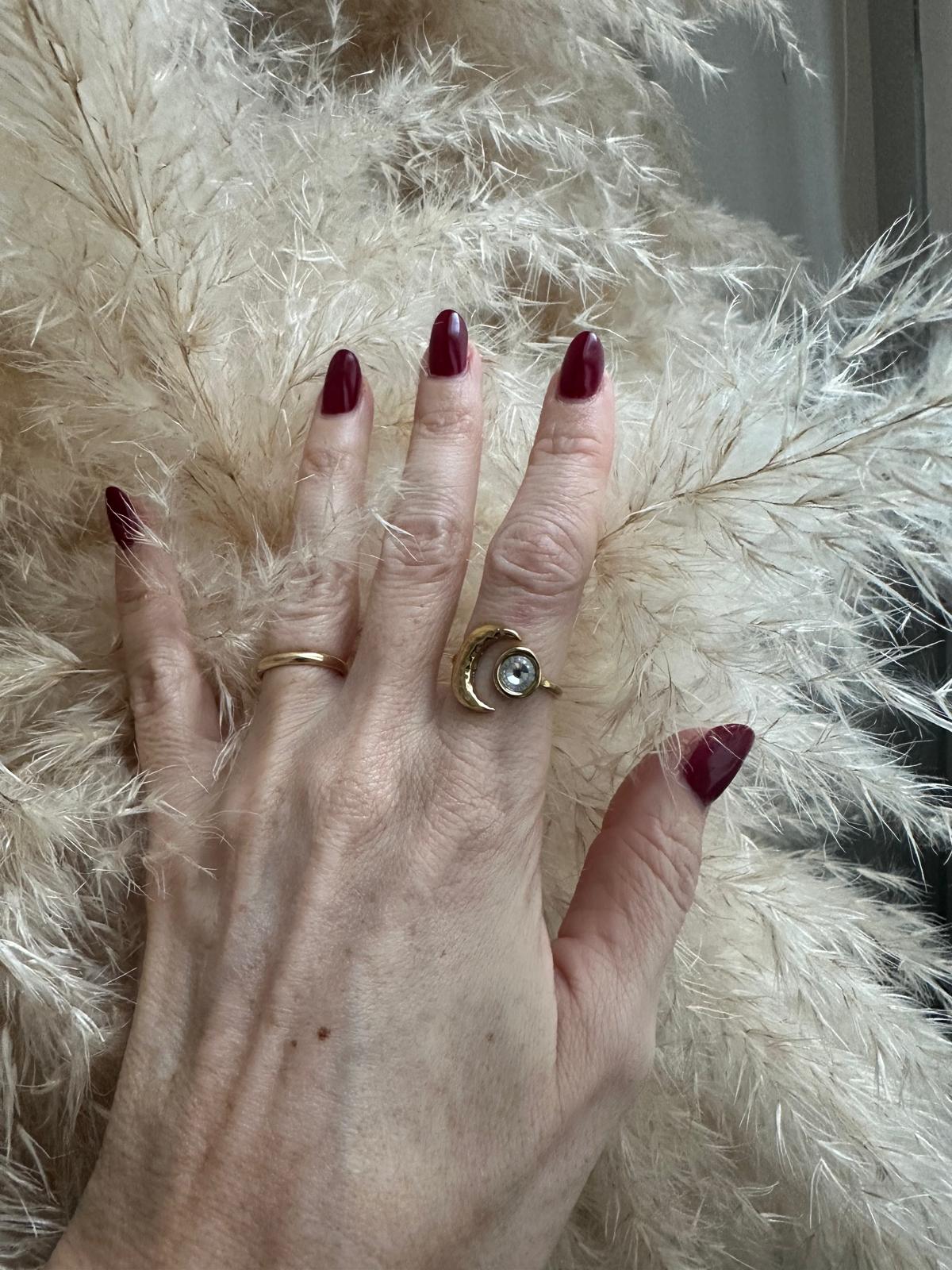 Anello in acciaio inossidabile e zirconi, anallergico e waterproof placcato oro 18K "Eclissi"