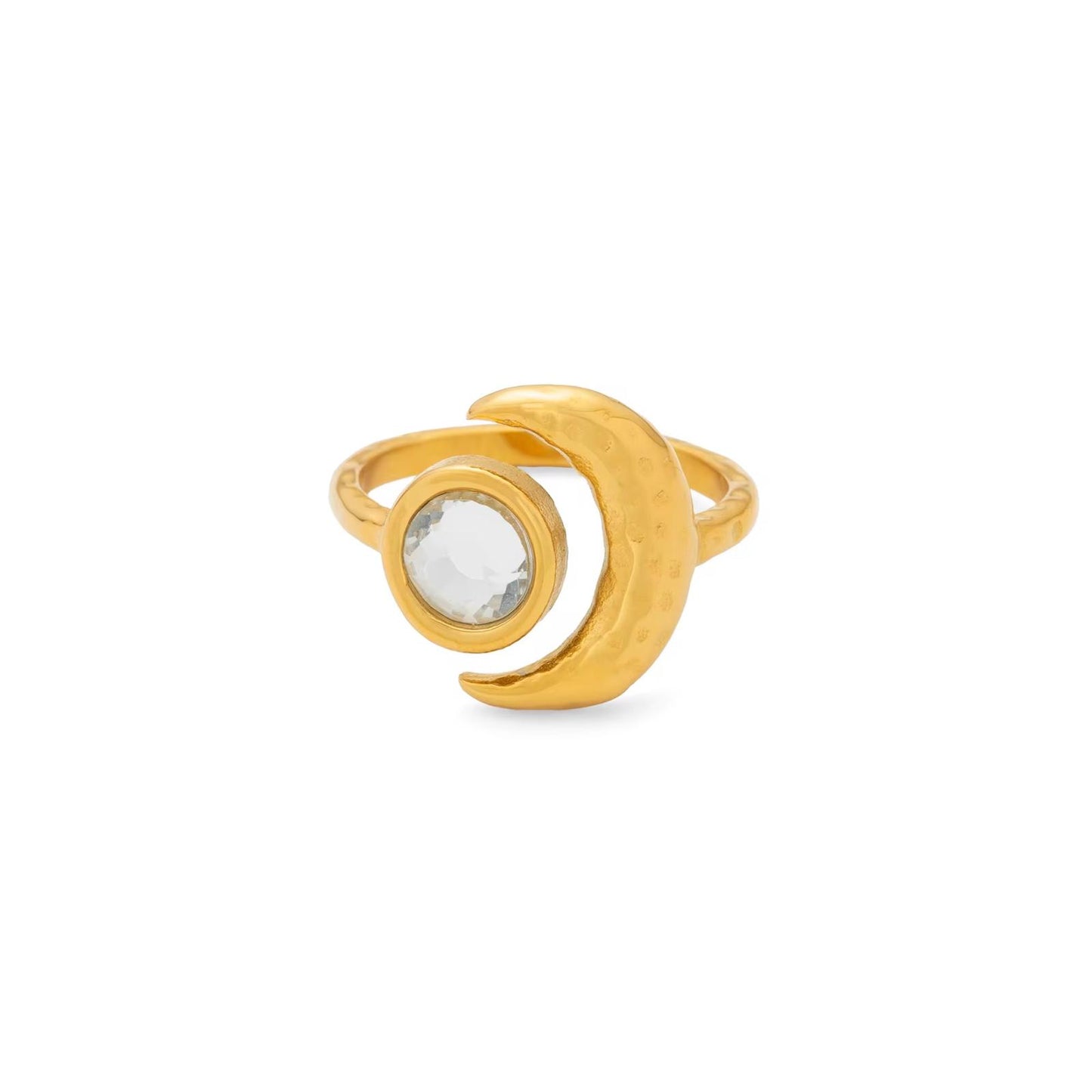 Anello in acciaio inossidabile e zirconi, anallergico e waterproof placcato oro 18K "Eclissi"