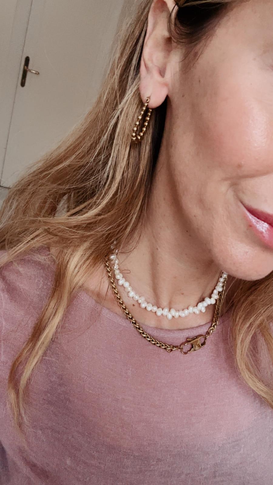 Collana in acciaio inossidabile e vere perle d'acqua dolce "Serafina"