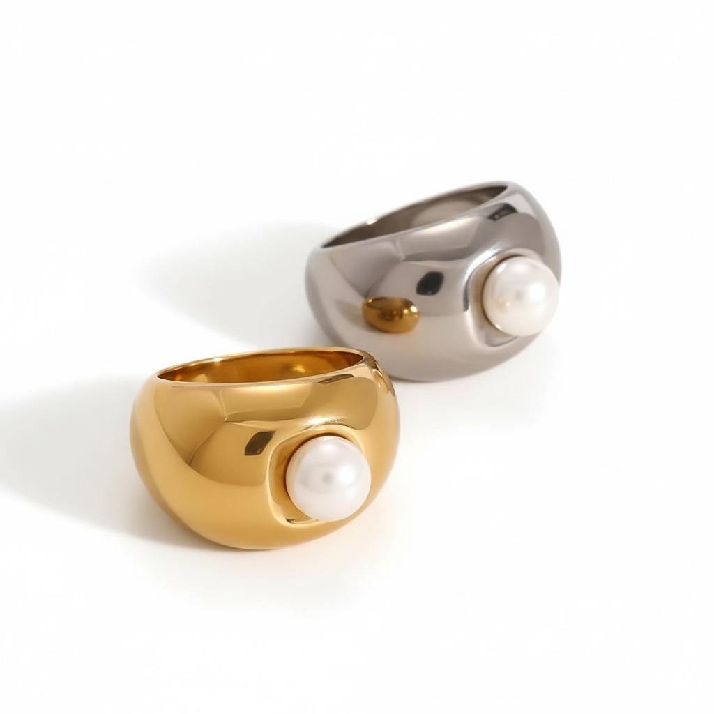 Anello in acciaio inossidabile, anallergico e waterproof placcato oro 18K "Ingrid"