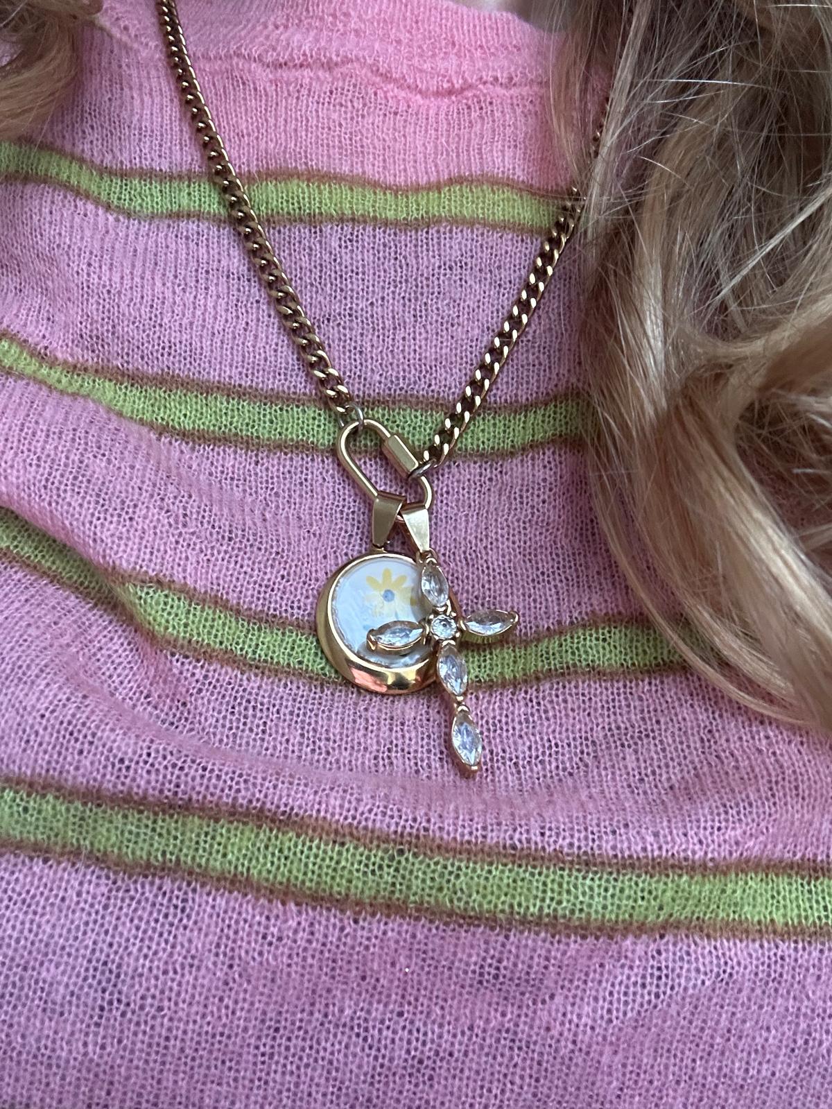 Ciondolo in acciaio inossidabile placcato oro 18k e zirconi "Crystal"
