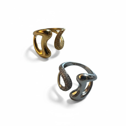 Anello in acciaio inossidabile, anallergico e waterproof placcato oro 18K "Incontro"