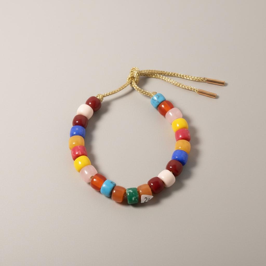 Bracciale con perle di pietra dura, vetro e cordino in lurex "Gioia"