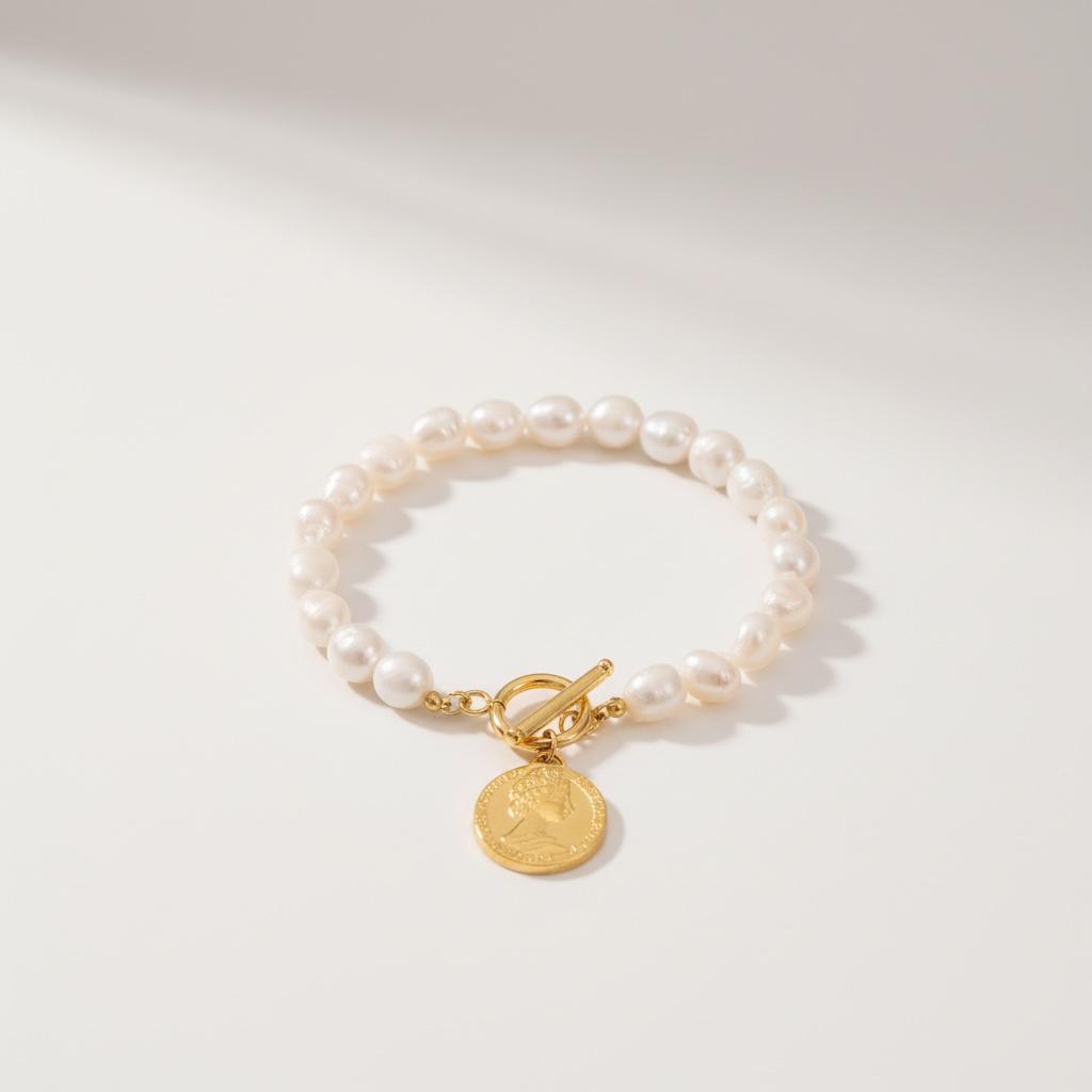 Bracciale in acciaio inossidabile e perle d'acqua dolce "Tilia"